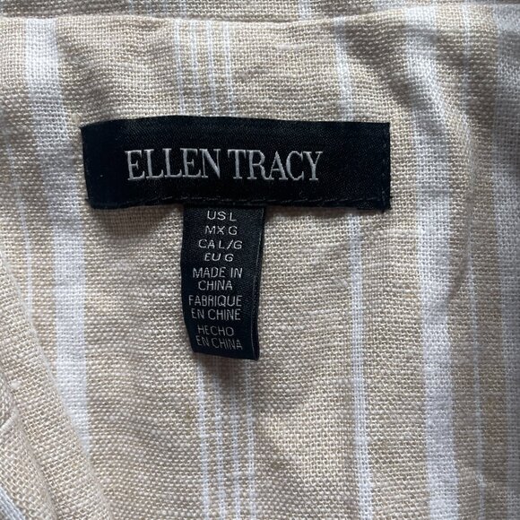 Ellen Tracy Blue and White Striped Linen Blazer Size L NWT - Picture 4 of 6